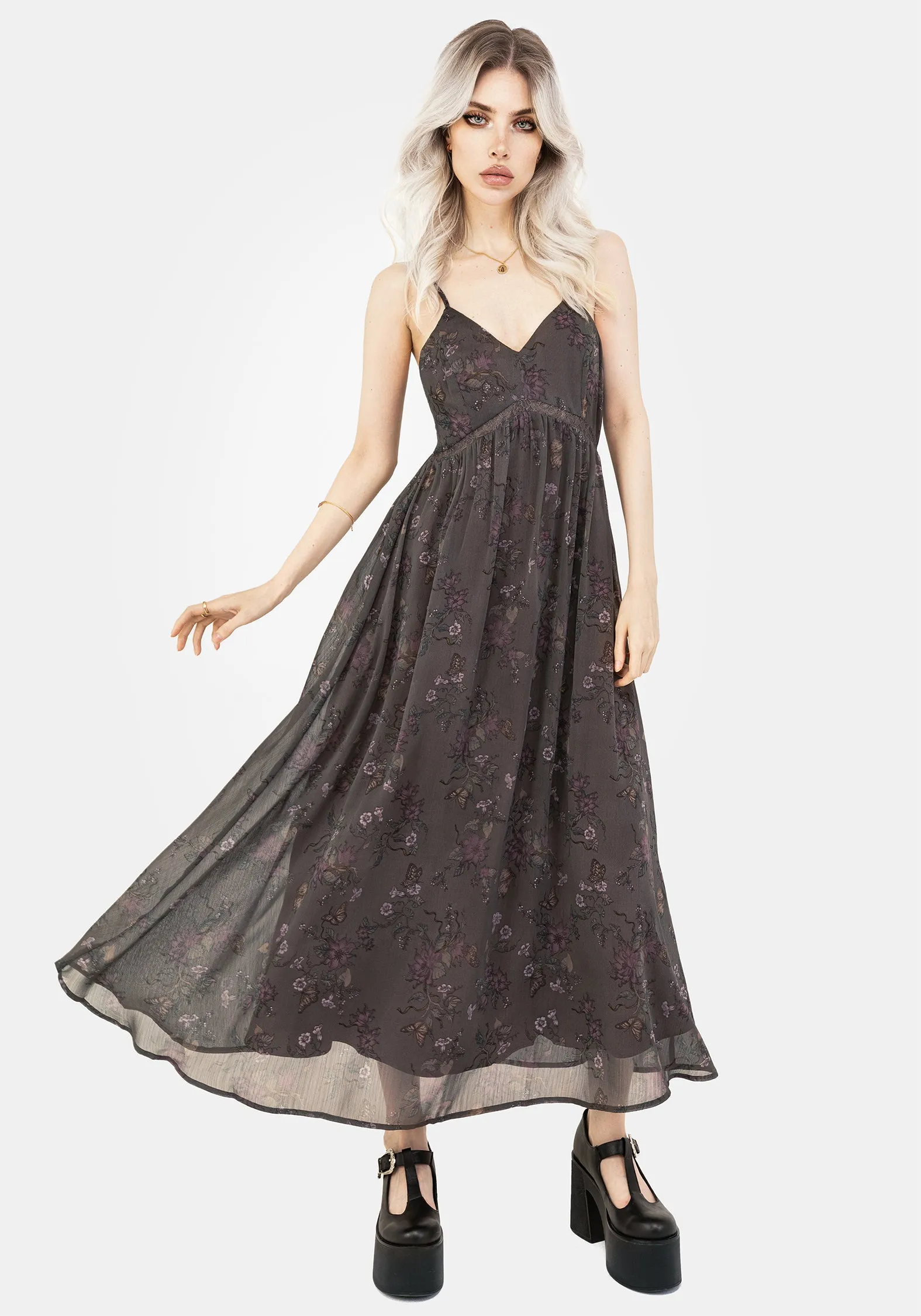 Trend Glow Charming Fit Arnora Chiffon Lace Insert Cami Midaxi Dress