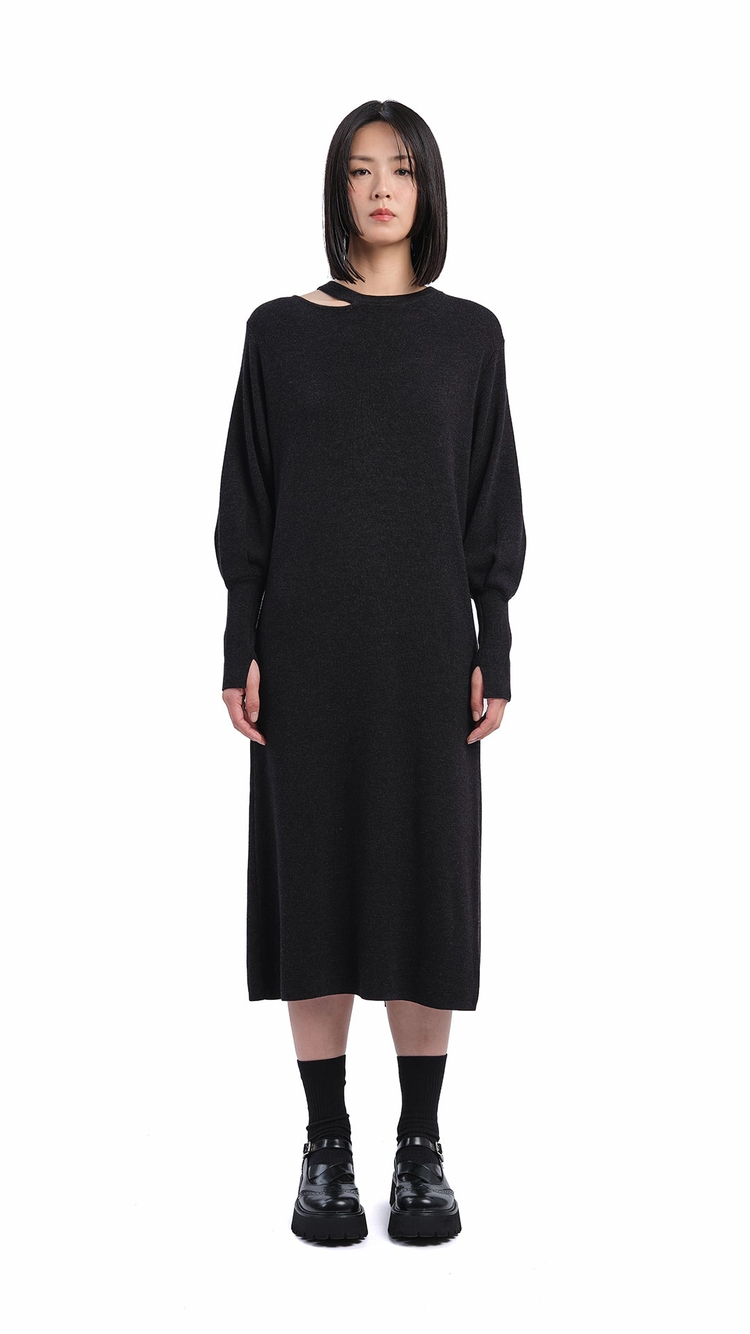 Transitional Style Luxurious Texture Biella Wool Knit Dress