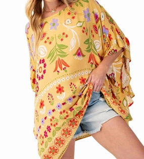 Eco Conscious Processing Recycled Material Blend Margaret Kaftan In Yellow Multi