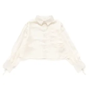 (BL001) See Through Drawstring Blouse Elegant Finish Quick Release Cuffs