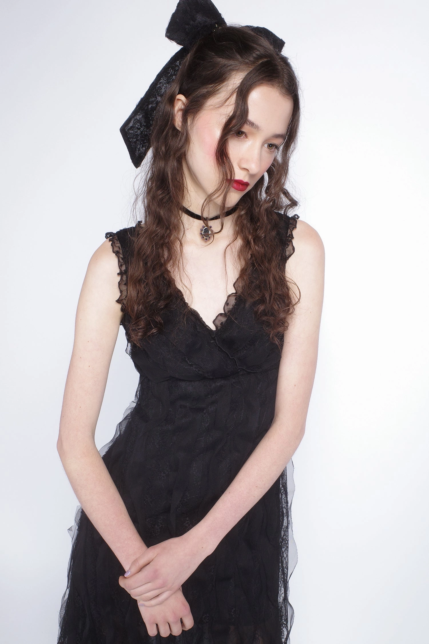 Soft Fabric Black Combo Sleeveless Lace Dress