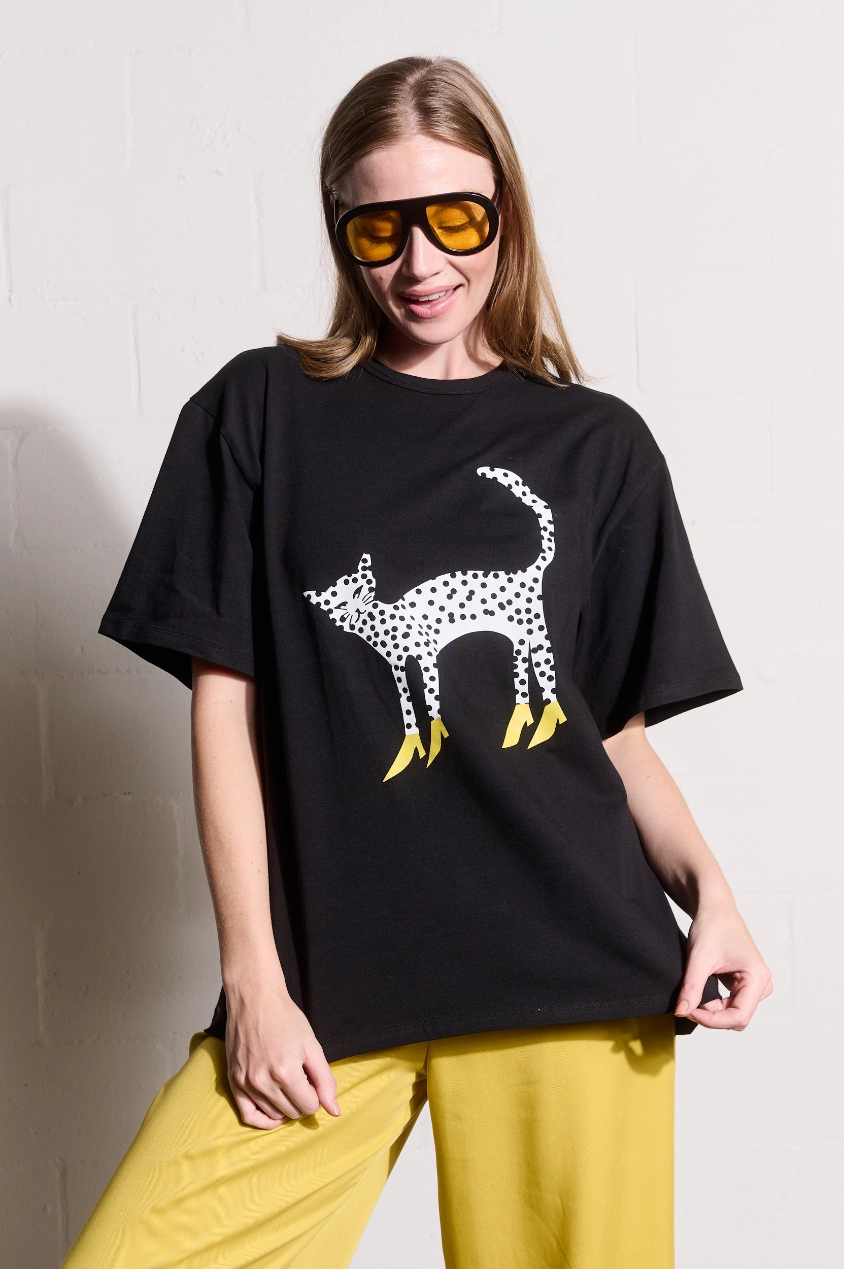 Printed Hoodie ComfortStretch Black Statement Tee with Cheetah in Heels