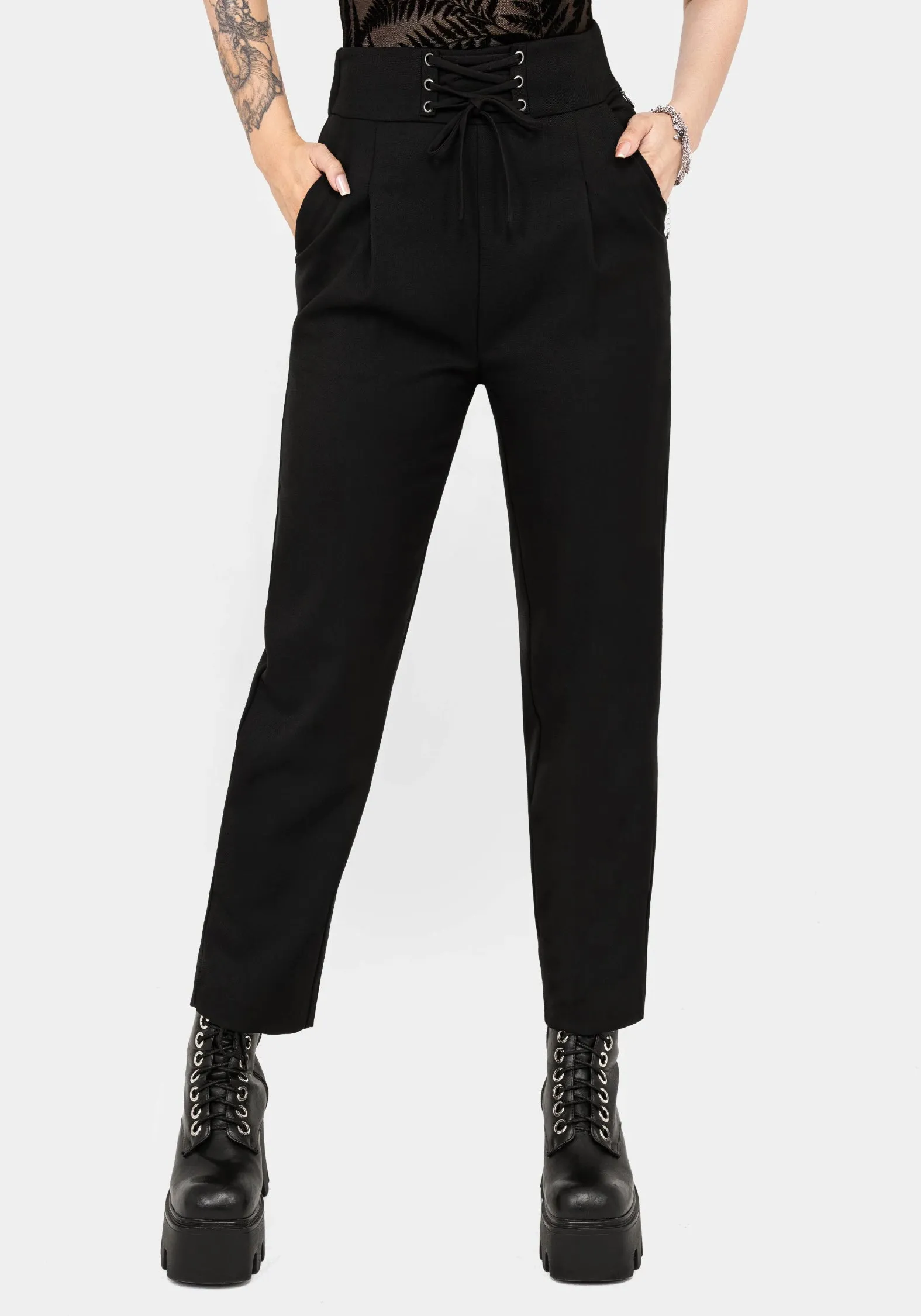 Stretch Material Cassandra Lace-Up Waist Tailored Trouser