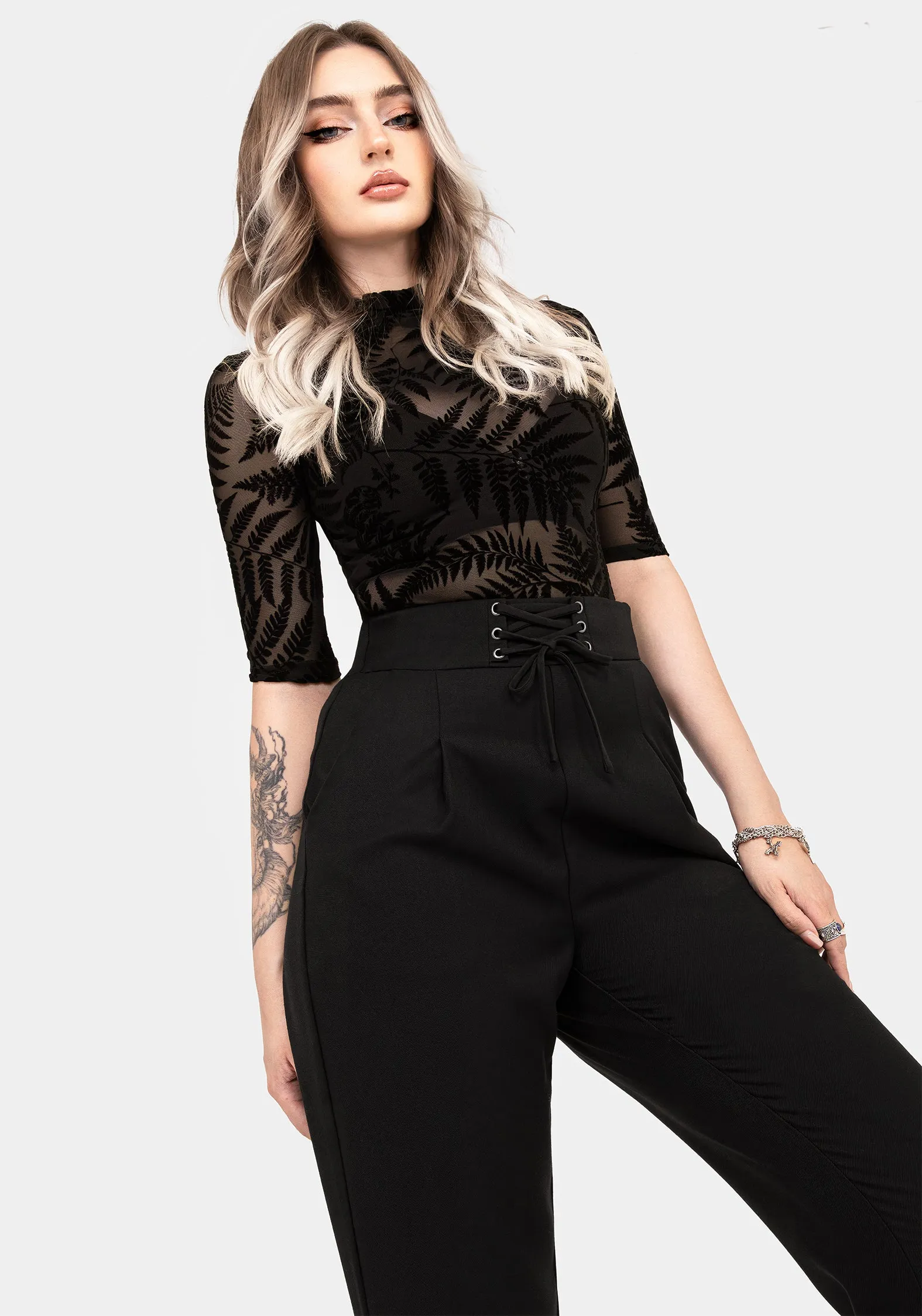 Abrasion Resistant Panels Cassandra Lace-Up Waist Tailored Trouser
