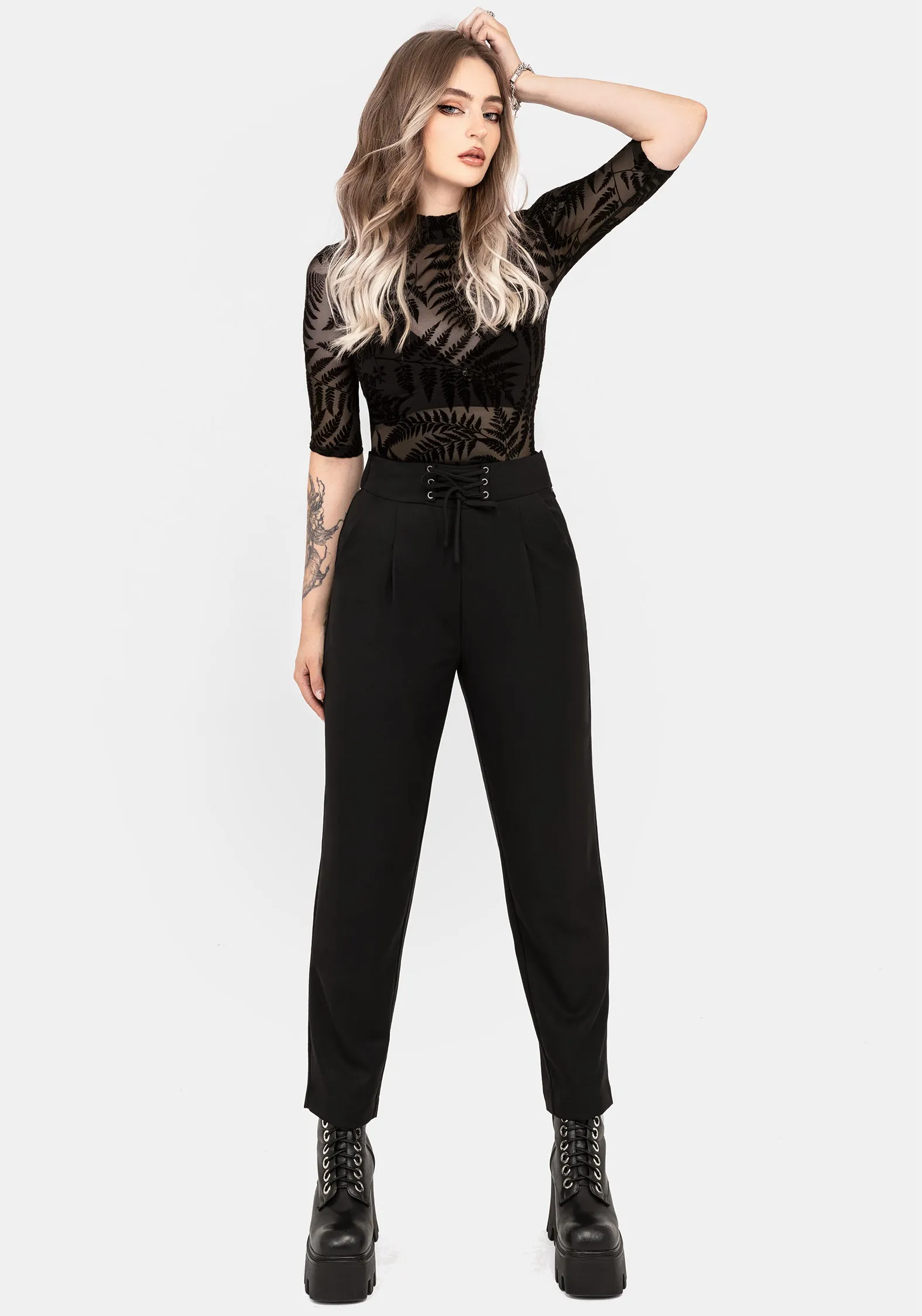 Cassandra Lace-Up Waist Tailored Trouser Slim Waist Detachable belt