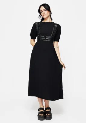 Blessing Puff Sleeve Tie Back Midi Dress Art Inspired Dinner Outfit