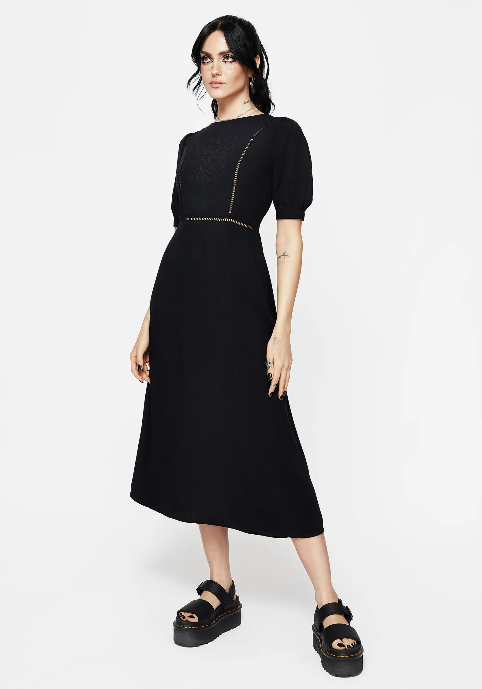 Blessing Puff Sleeve Tie Back Midi Dress Chill Vibes