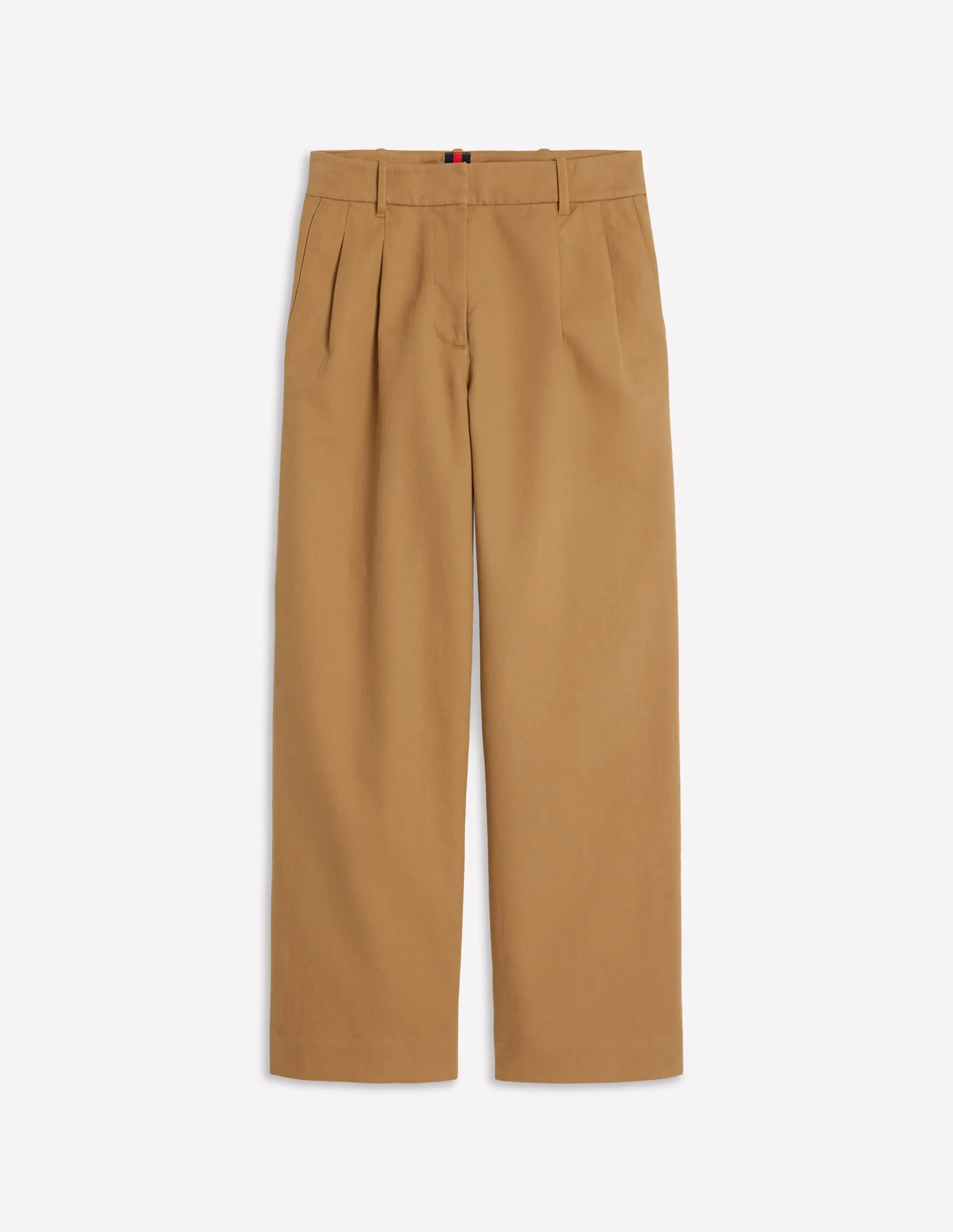 Bloomsbury Cotton Trousers-Camel Side slits Low Bulk Design