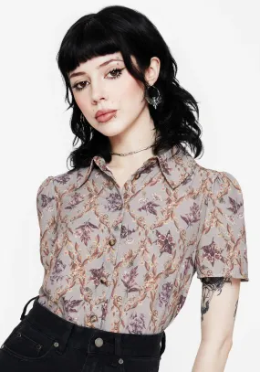Blossom Floral Tile Printed Cropped Button Up Shirt Personalized Touch
