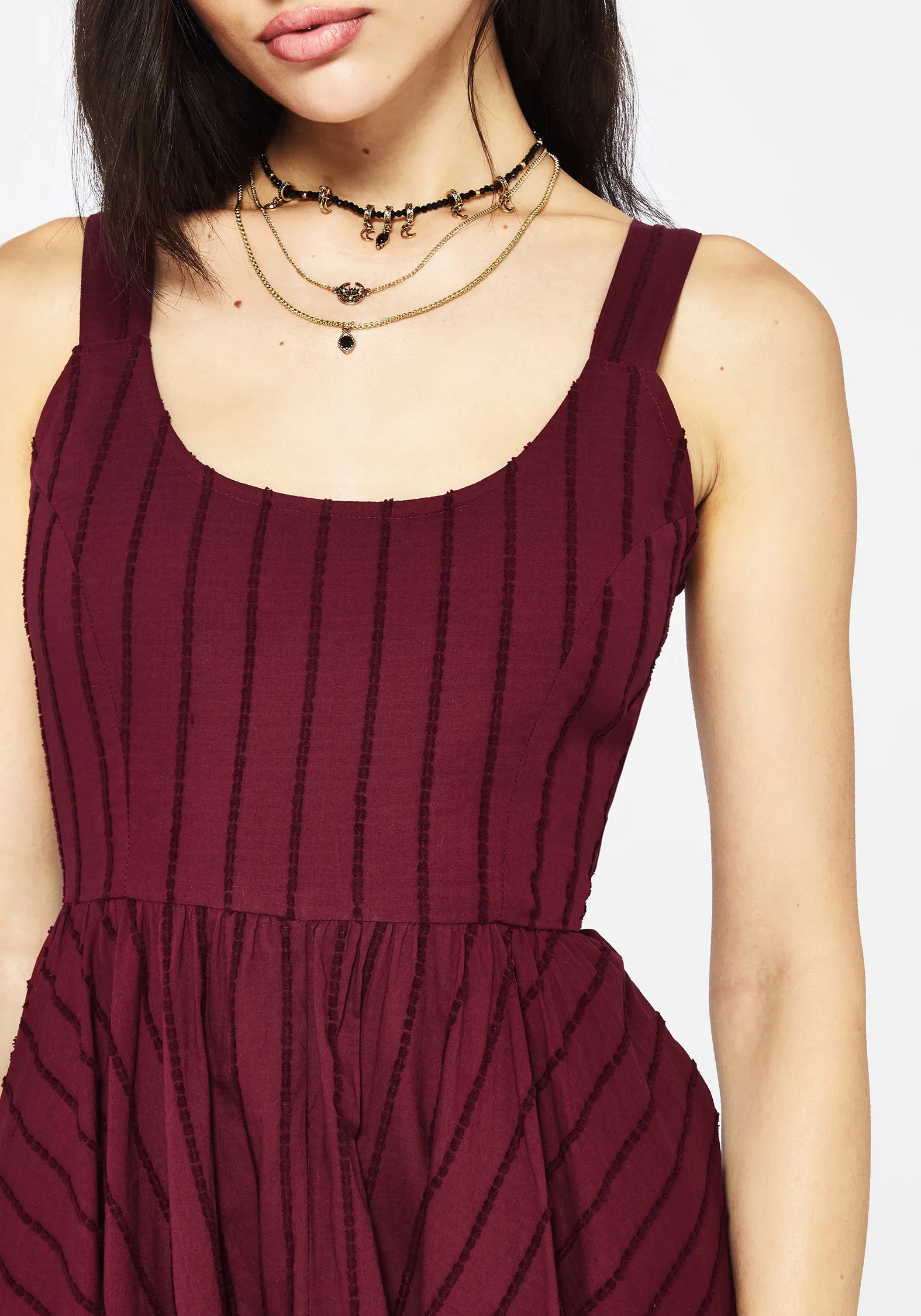 Satin-Finish Winter-Season Blythe Cotton Handkerchief Hem Midaxi Dress - Burgundy