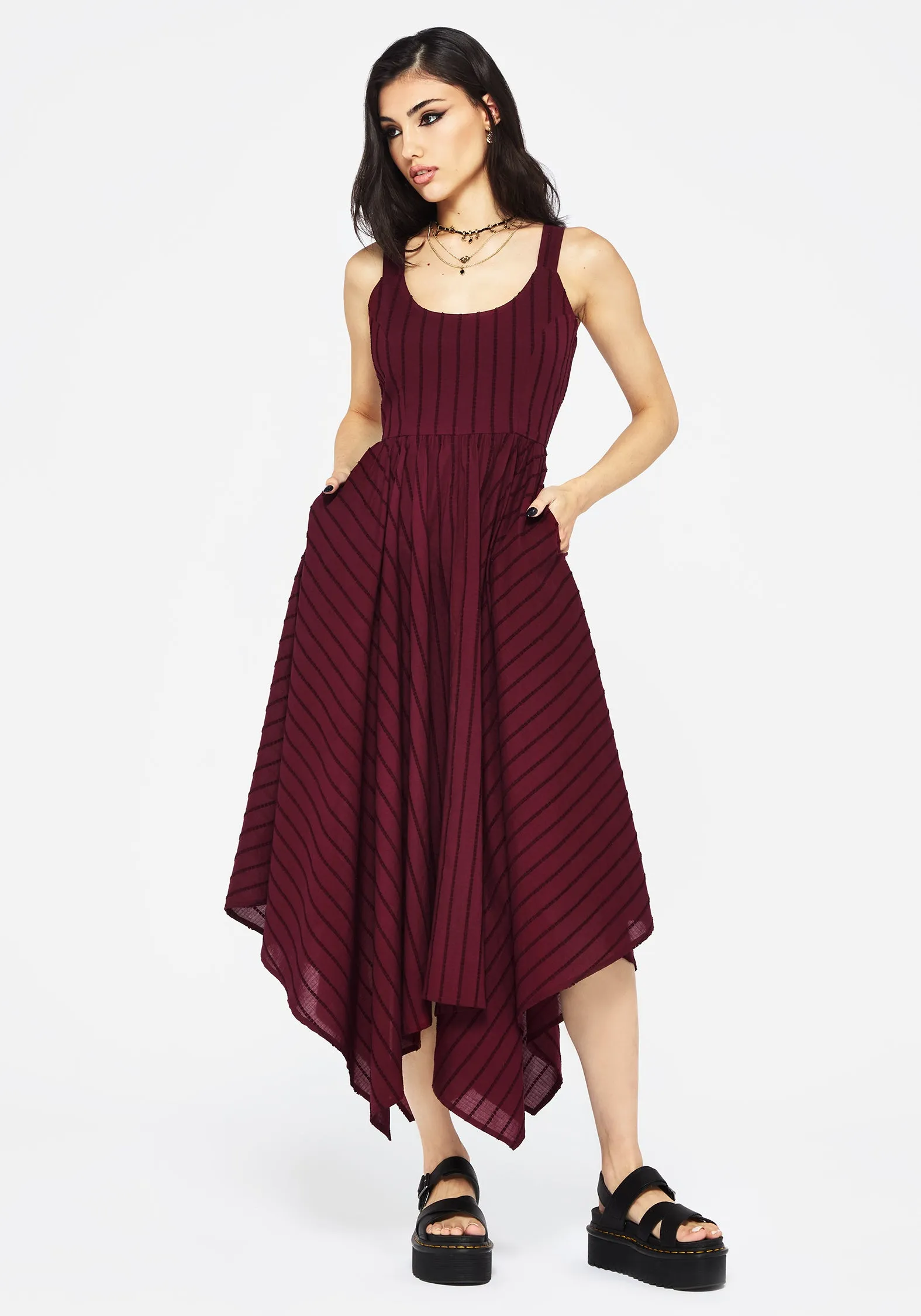Blythe Cotton Handkerchief Hem Midaxi Dress - Burgundy Urban Touch Fashion Forward
