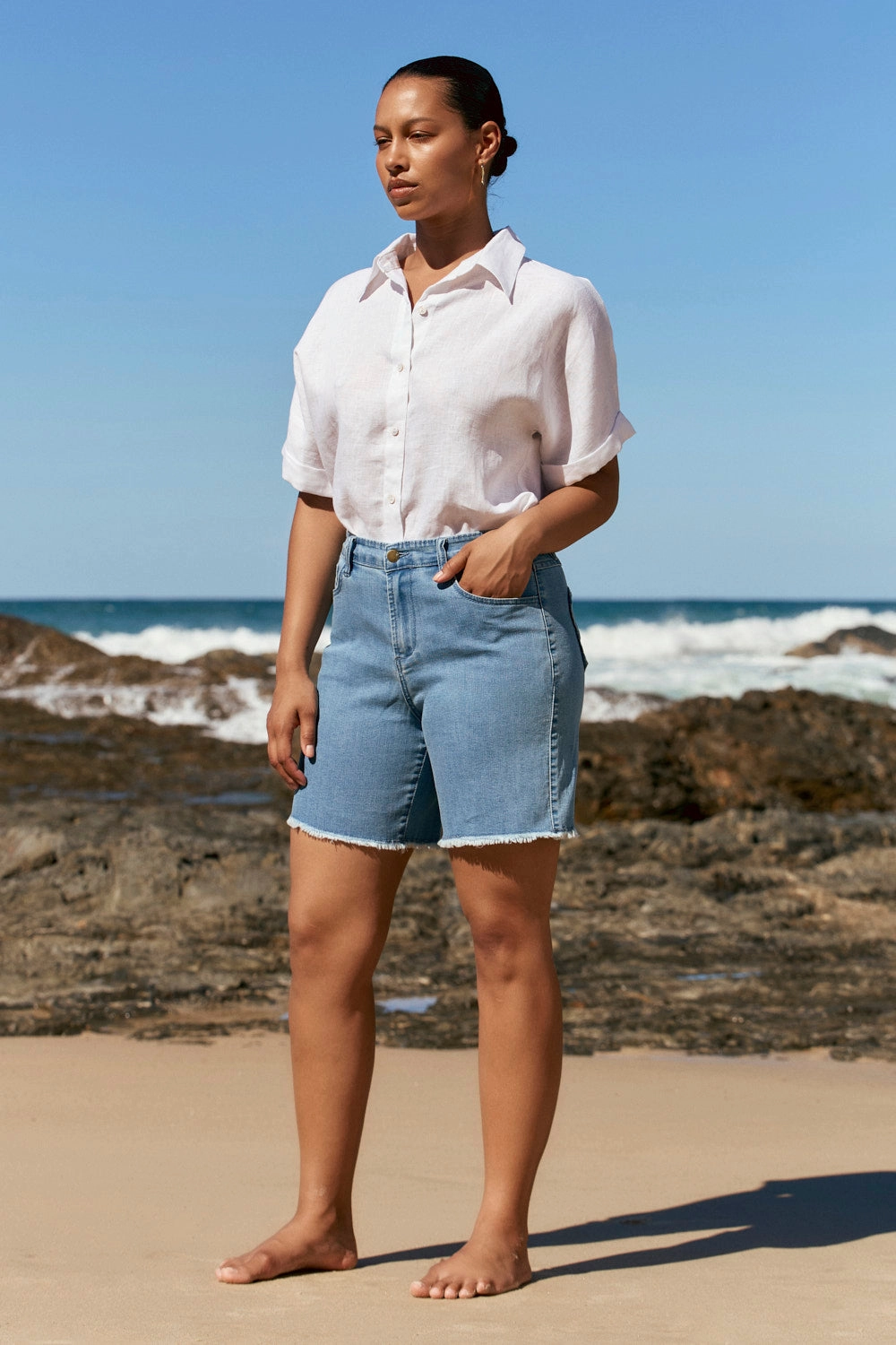 Adrift Denim Cut Off Shorts in Light Wash Freedom Movement Sports use