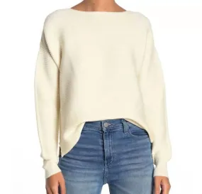 Boatneck Ribbed Knit Sweater Ottoman Sleeves In Ivory Luxe Wear Perfect Warmth