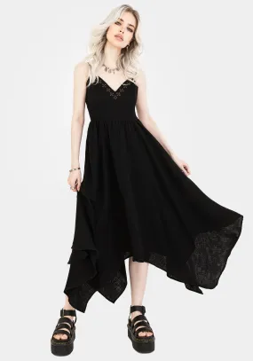 Damara Embroidered Cotton Hanky Hem Midaxi Dress Relaxed Layers Mom Chic
