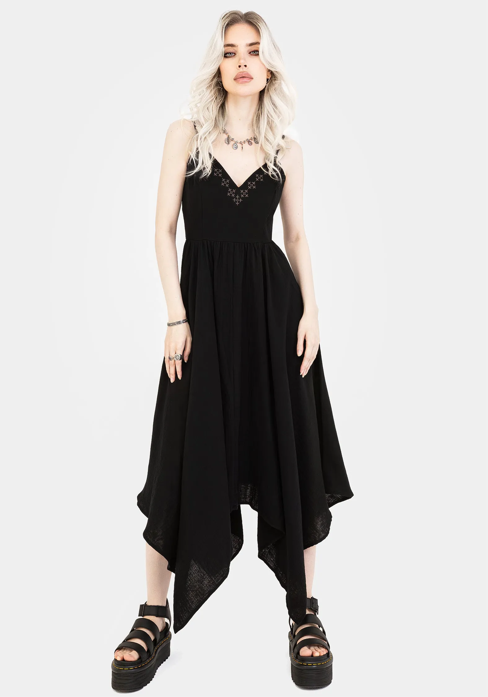 Lightweight and Breezy Luxury Feel Damara Embroidered Cotton Hanky Hem Midaxi Dress