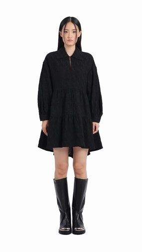 Chic Tone Chill Lines Pleated Sleeves Dress