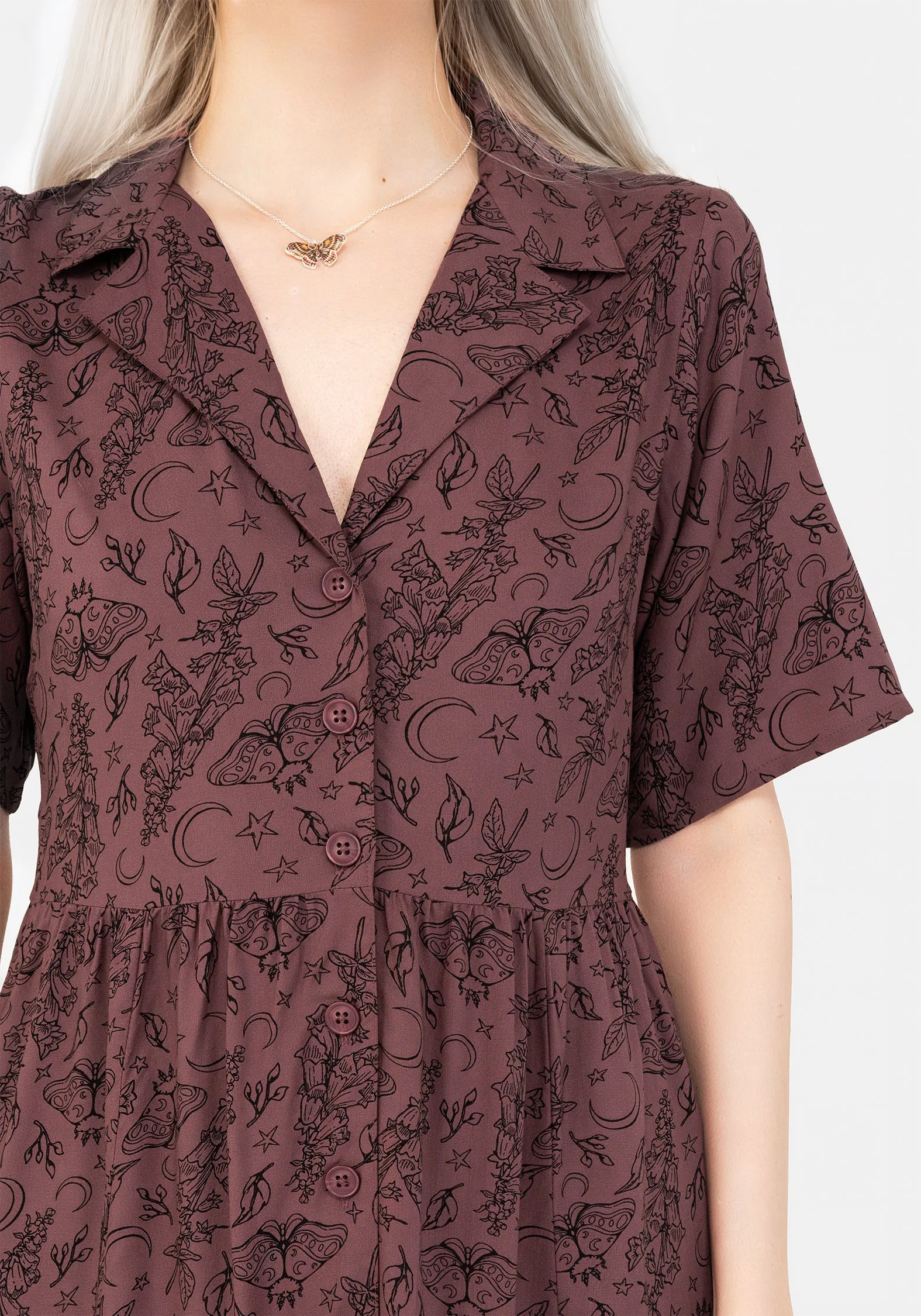 Roxana Moth Foxglove Button Down Midi Shirt Dress Urban Fit Smooth Flow