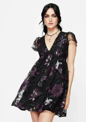 Estrid Embroidered Mesh Flute Sleeve Mini Dress Playful and flirty dress Skin Touch