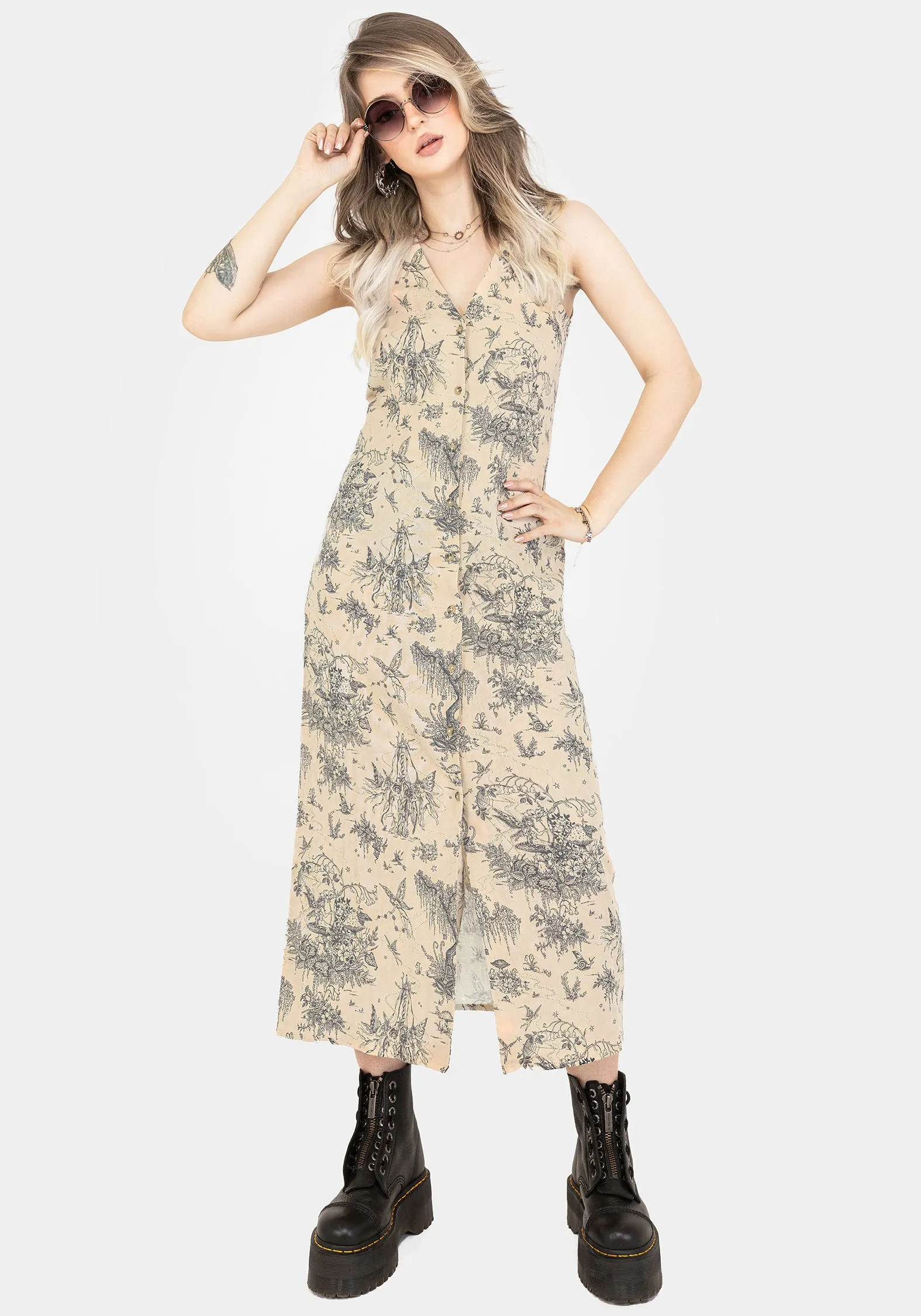 Comfortable fit-and-flare dress Maypole Cotton Print Button Up Midaxi Dress