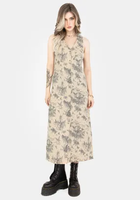 Bishop-Sleeve Maypole Cotton Print Button Up Midaxi Dress