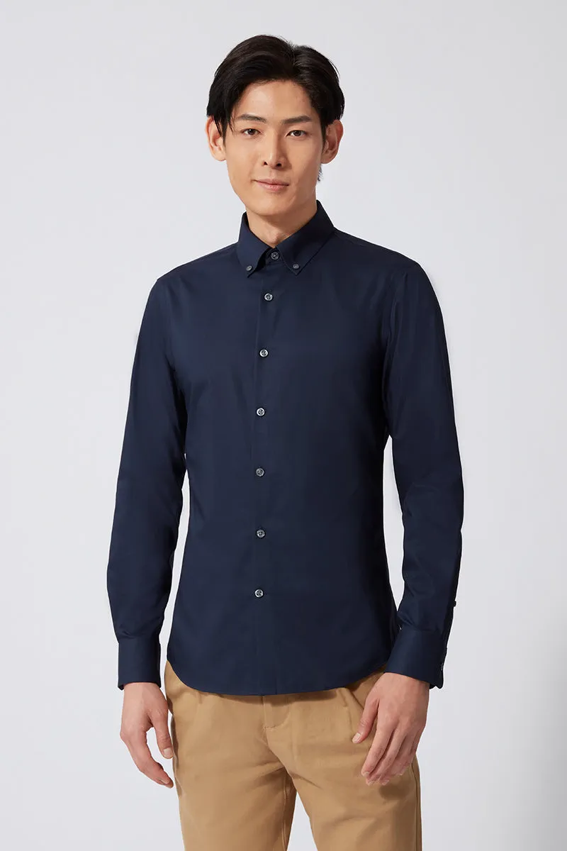 Compact Packing Bold Print Poplin Button-Down Smart Shirt | Navy 0053KM