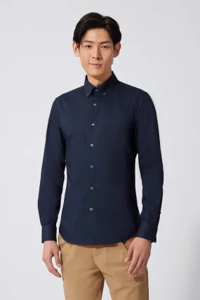 Compact Packing Bold Print Poplin Button-Down Smart Shirt | Navy 0053KM