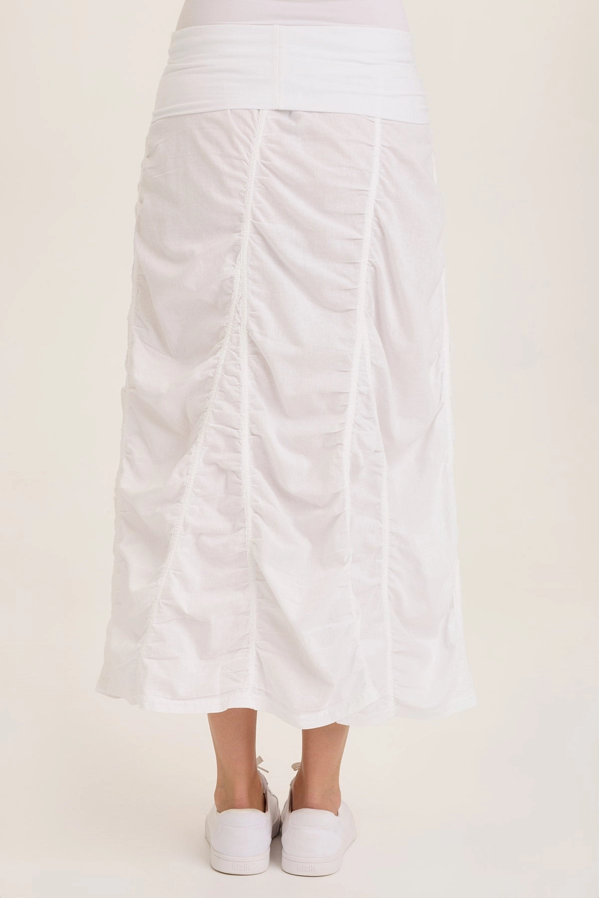 Linen Shirred Asymmetric Midi Skirt Breezy Edge Light Comfort