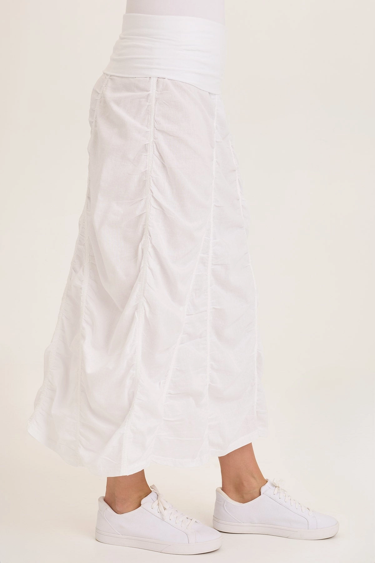 Linen Shirred Asymmetric Midi Skirt Simple looks Tea length