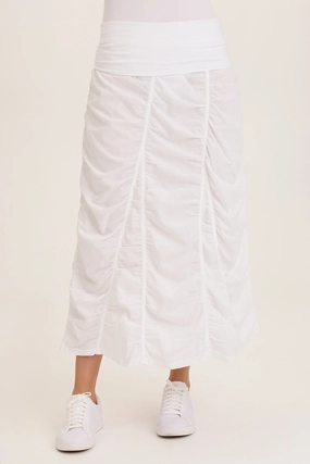 Linen Shirred Asymmetric Midi Skirt Stretch Comfort Classic Comfort