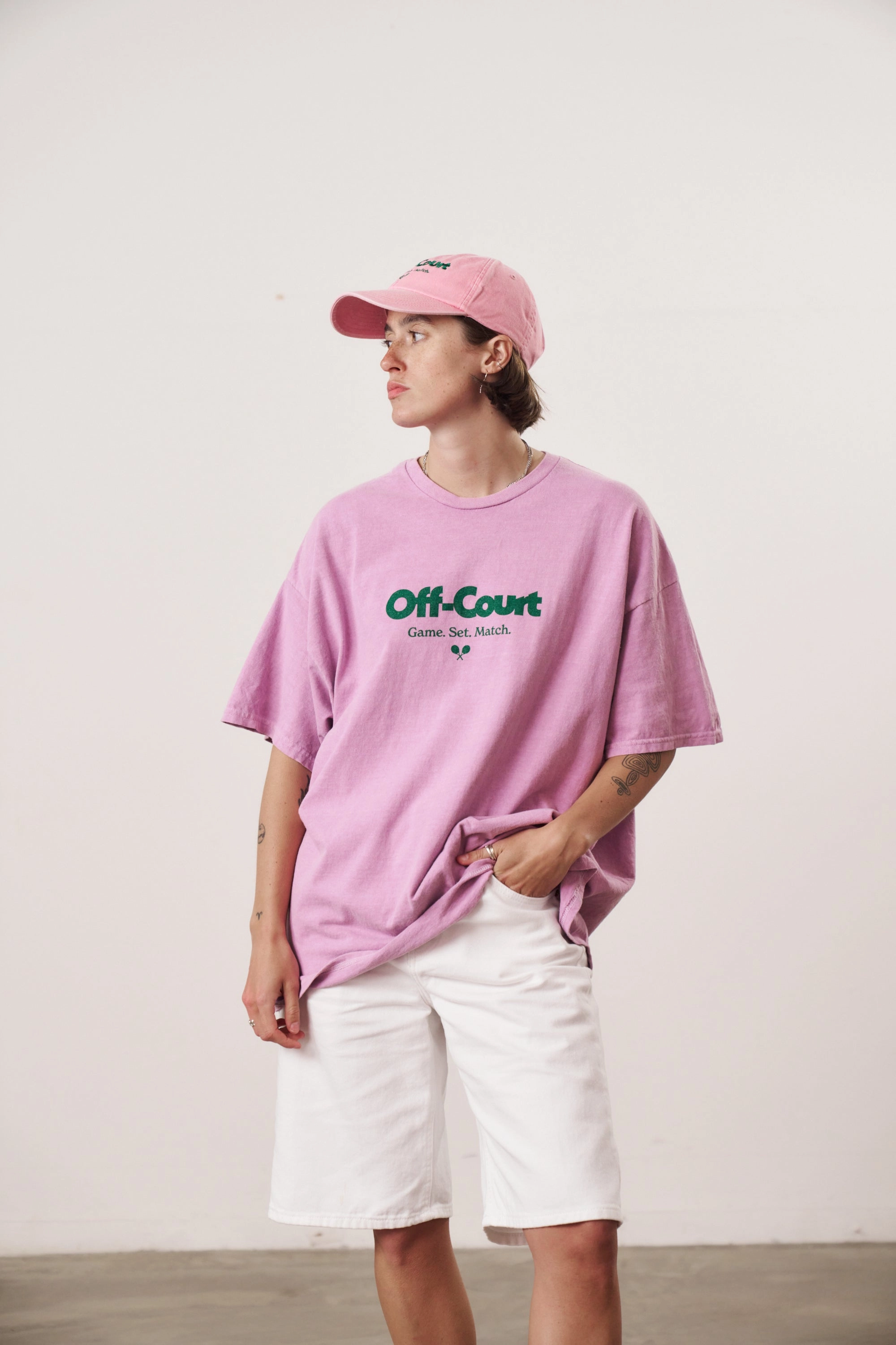 Vice 84 'Off-Court GSM' Vintage Washed Tee & Cap Bundle - Pink Breathable Essentials Water Based Ink
