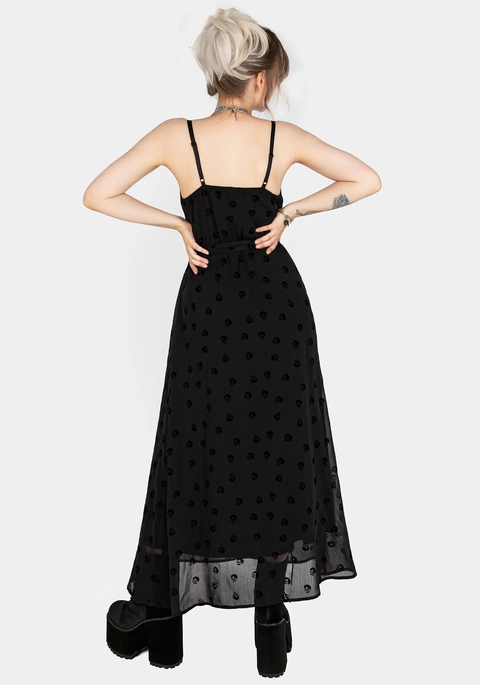 Social Ease Bones Flocked Chiffon Maxi Cami Dress