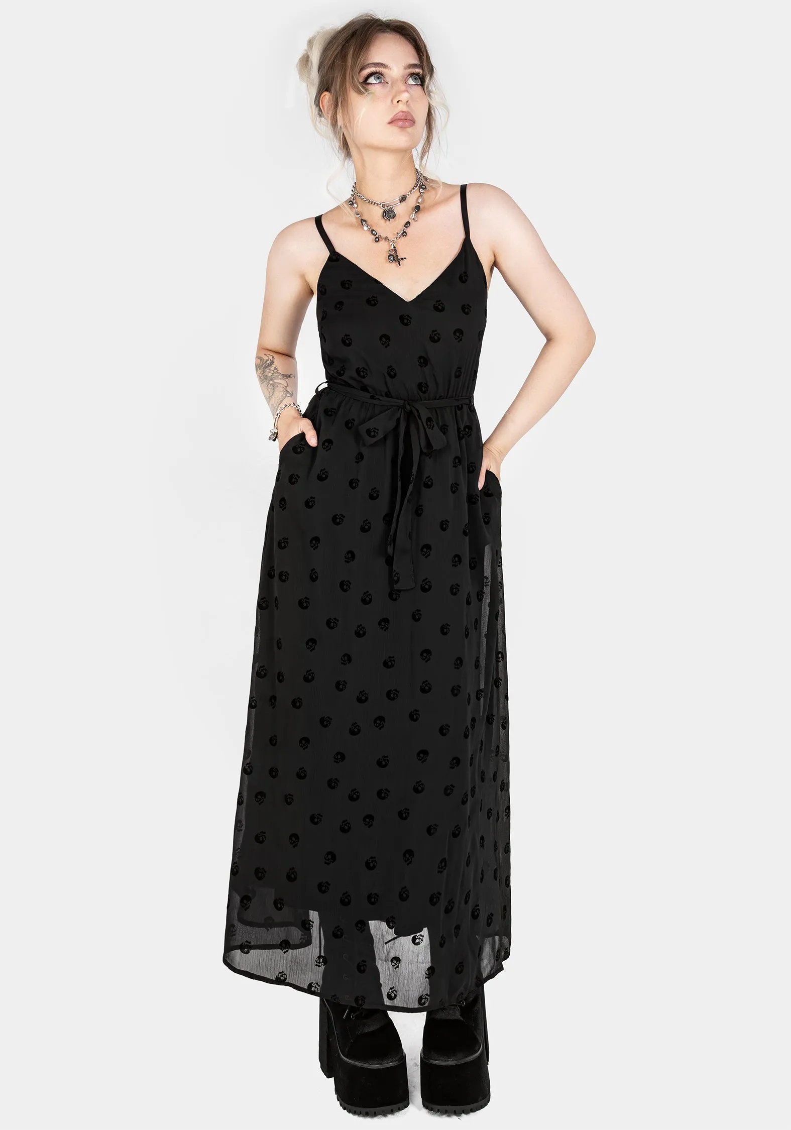 Breathable Fit Bones Flocked Chiffon Maxi Cami Dress