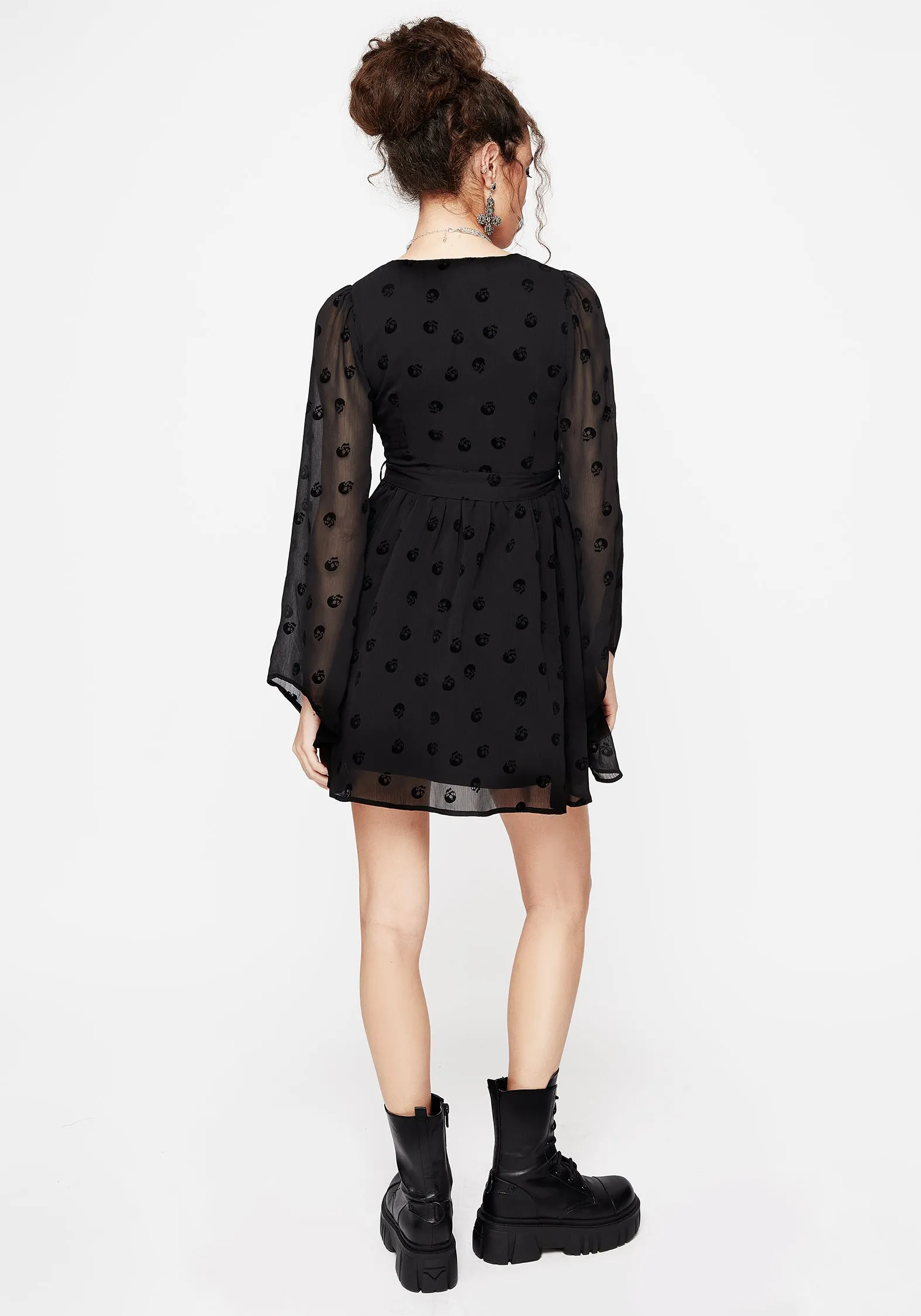 Bones Flocked Chiffon Mini Dress Dew Tone