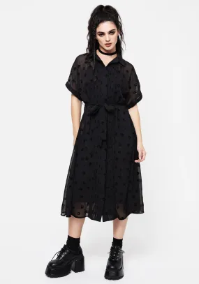 Bones Flocked Pintuck Chiffon Midi Shirt Dress Balanced Tones Vibe Style