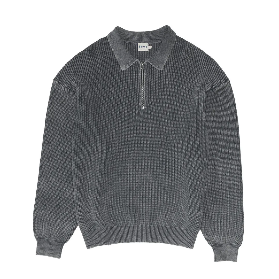 Seasonal Warmth Warm Essentials bound Acid Wash Half Zip Knit Pullover - Charcoal