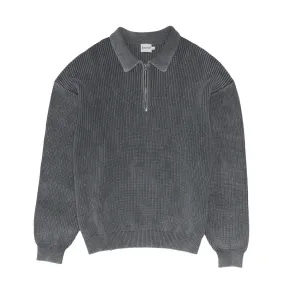 Seasonal Warmth Warm Essentials bound Acid Wash Half Zip Knit Pullover - Charcoal