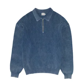 bound Acid Wash Half Zip Knit Pullover - Navy Casual Fit Knitwear Design