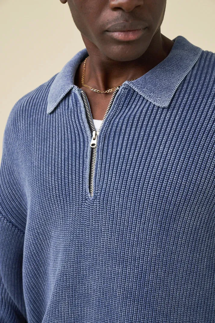 Perfect Layer Comfy Trend bound Acid Wash Half Zip Knit Pullover - Navy
