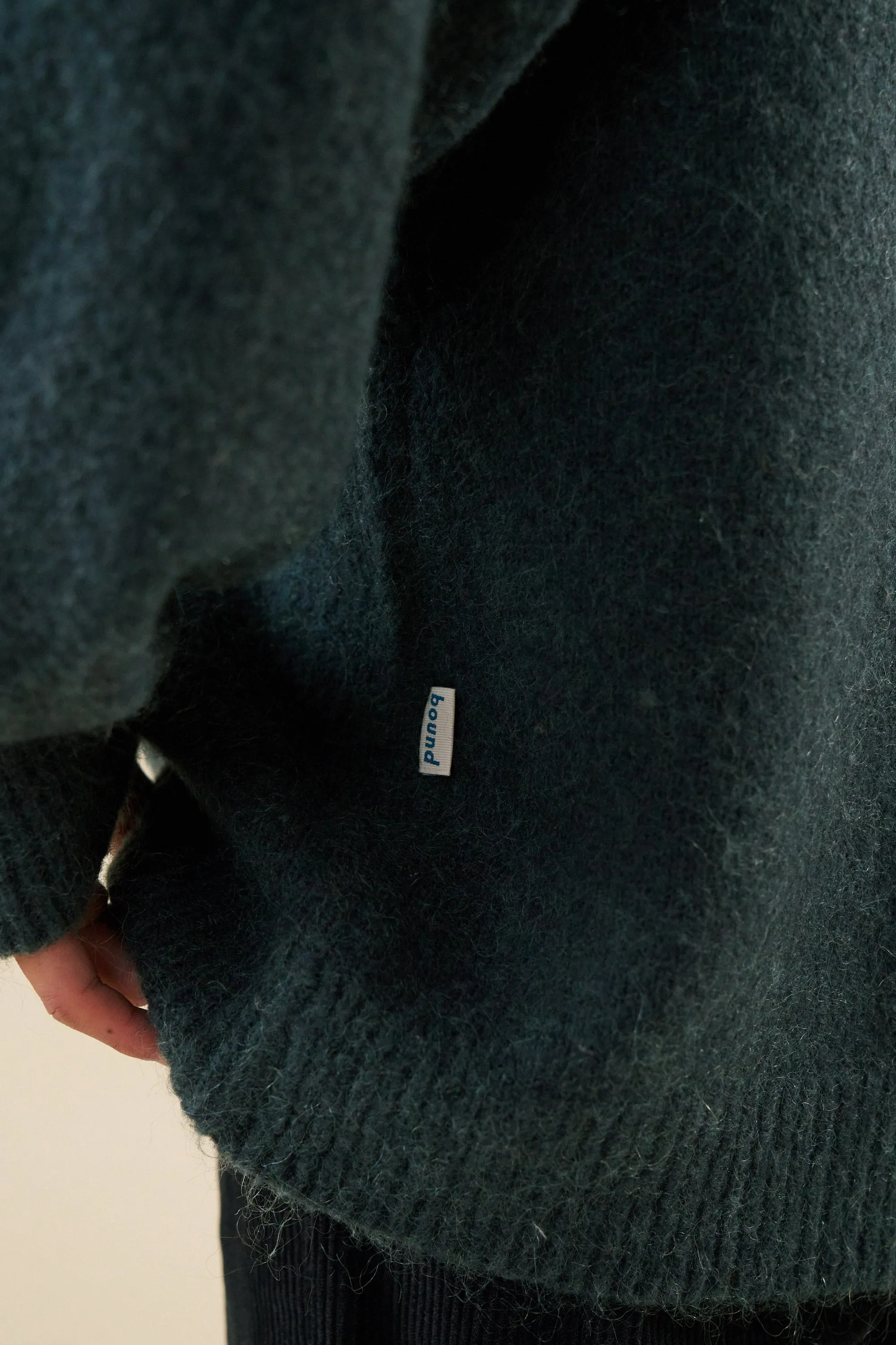 Double Layered Collar bound Baxter Mohair Blend Sweater - Bottle Green