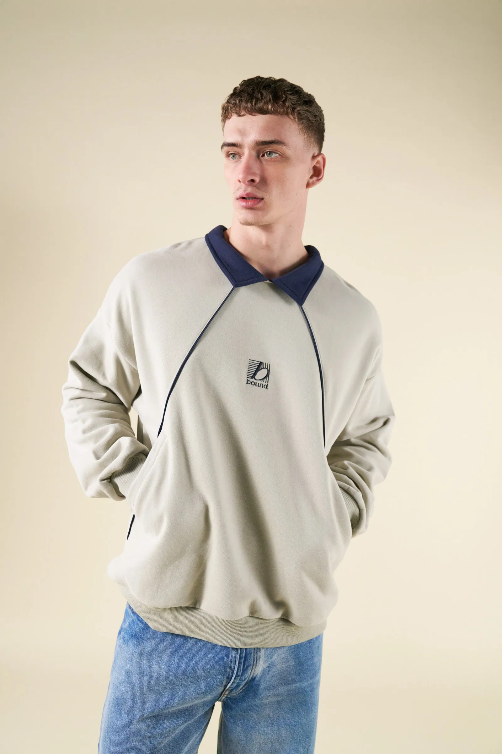 bound Retro Sports Grid Sweater - Grey/Navy Versatile Comfort Warm and Cozy