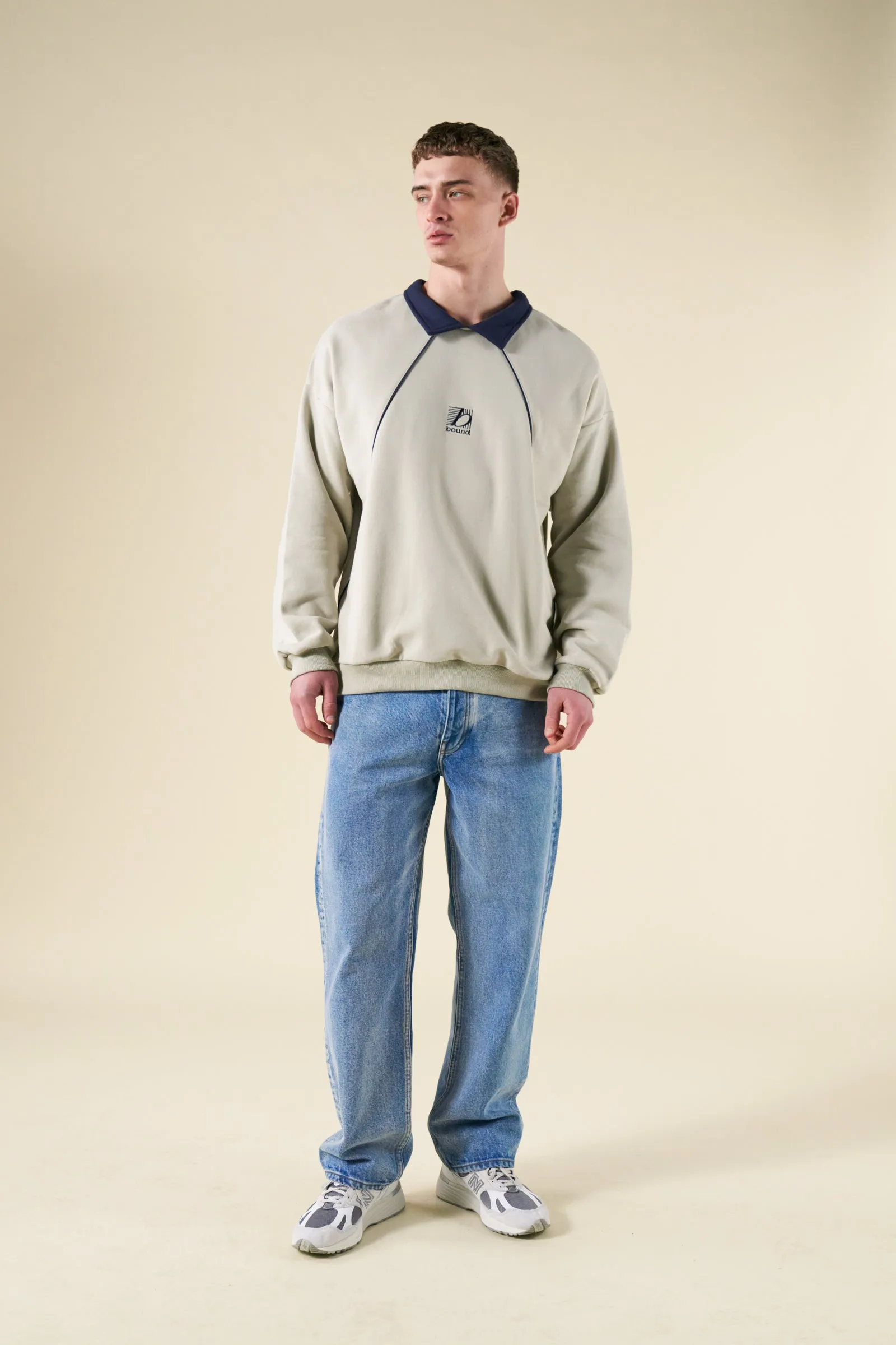 Soft Layers Warm Knit bound Retro Sports Grid Sweater - Grey/Navy