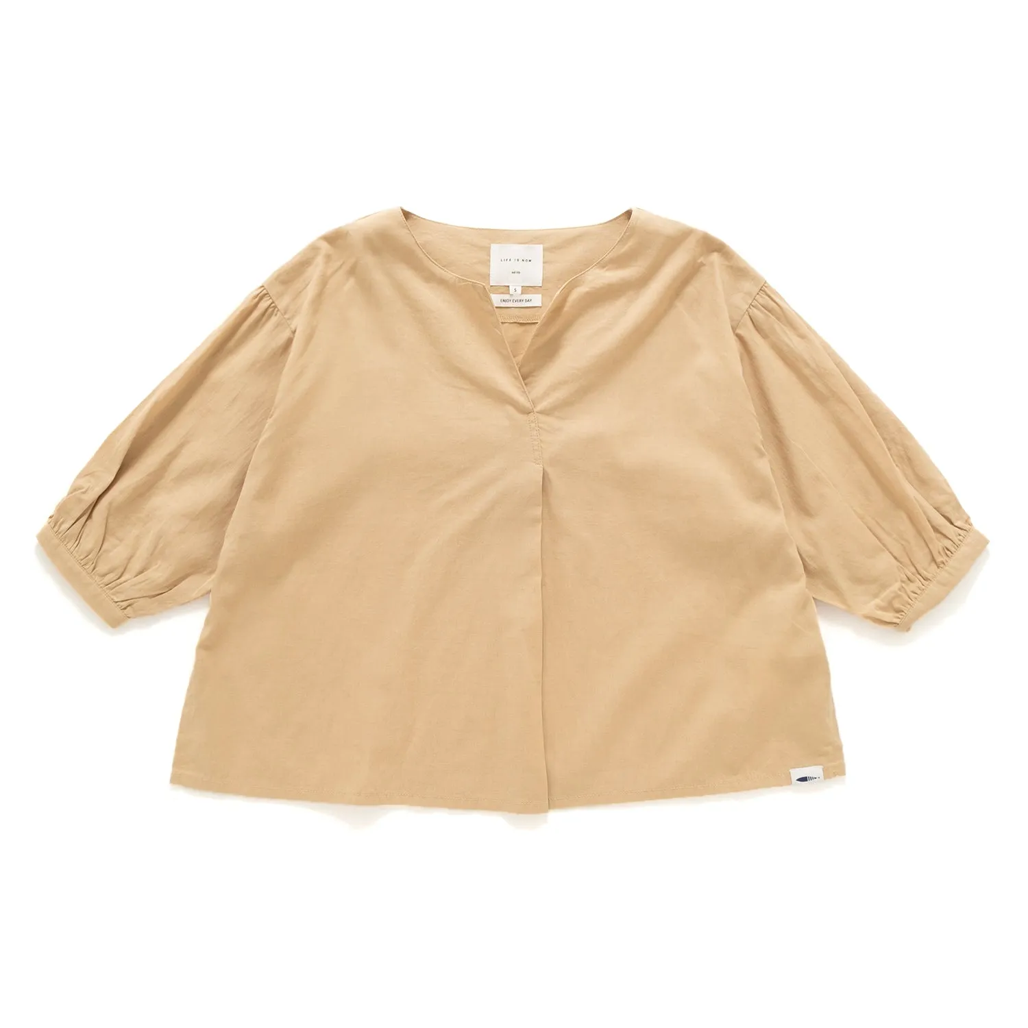 Handcrafted Detail Flexible Shoulder Panels (BL002) V Neck Pleated Sleeve Blouse