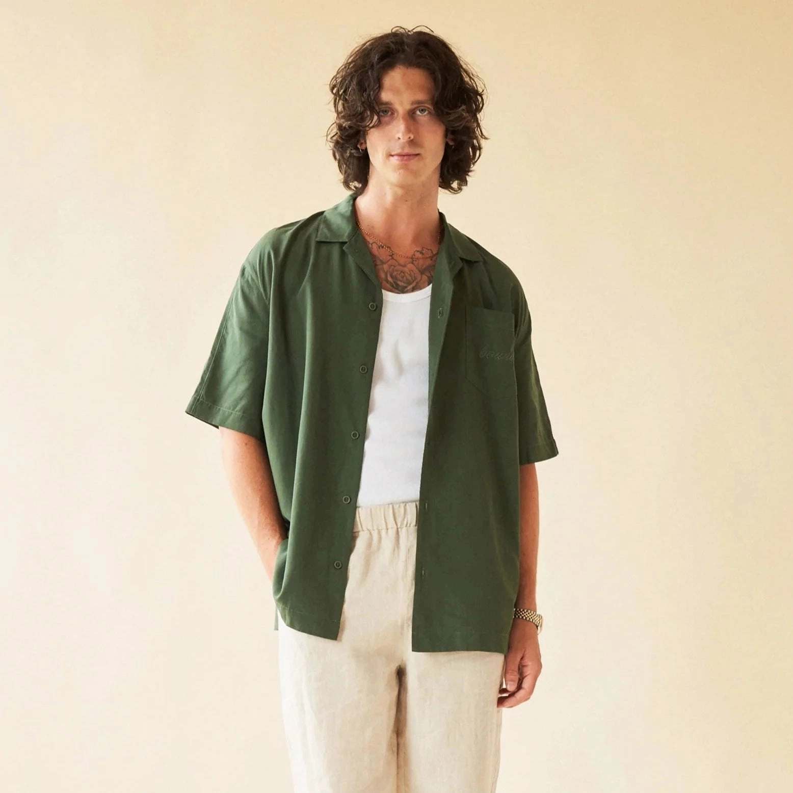 bound 'Alfama' Linen Trousers - Sand Utility pocket