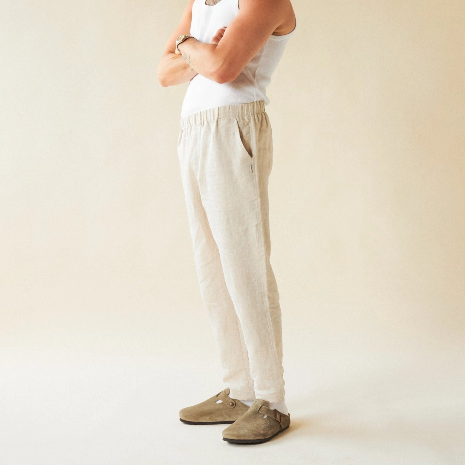 Easy Motion Flexible Comfort Wear bound 'Alfama' Linen Trousers - Sand