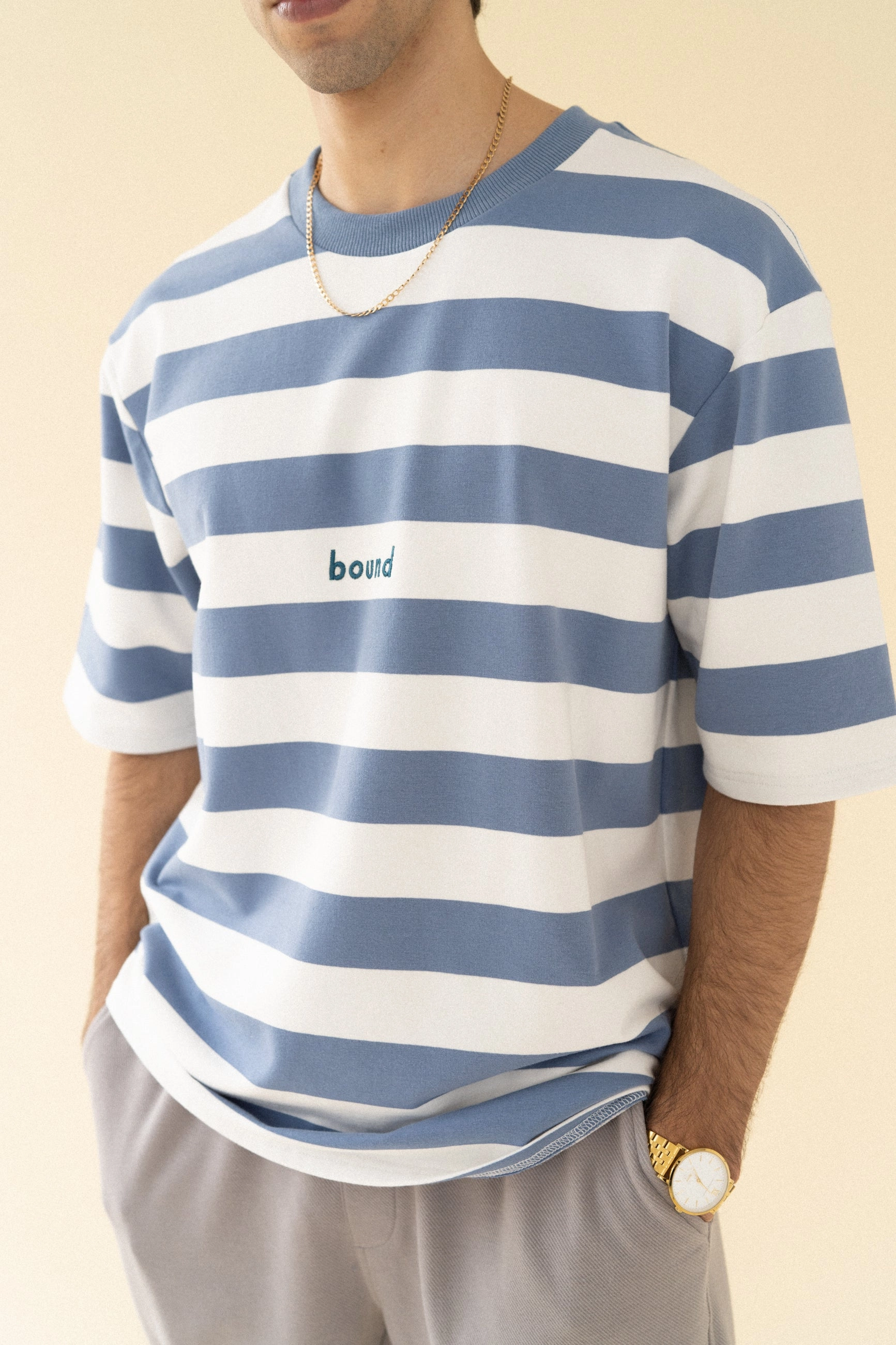 Double Stitched Hem Unisex bound 'Arctic' Stripe Tee