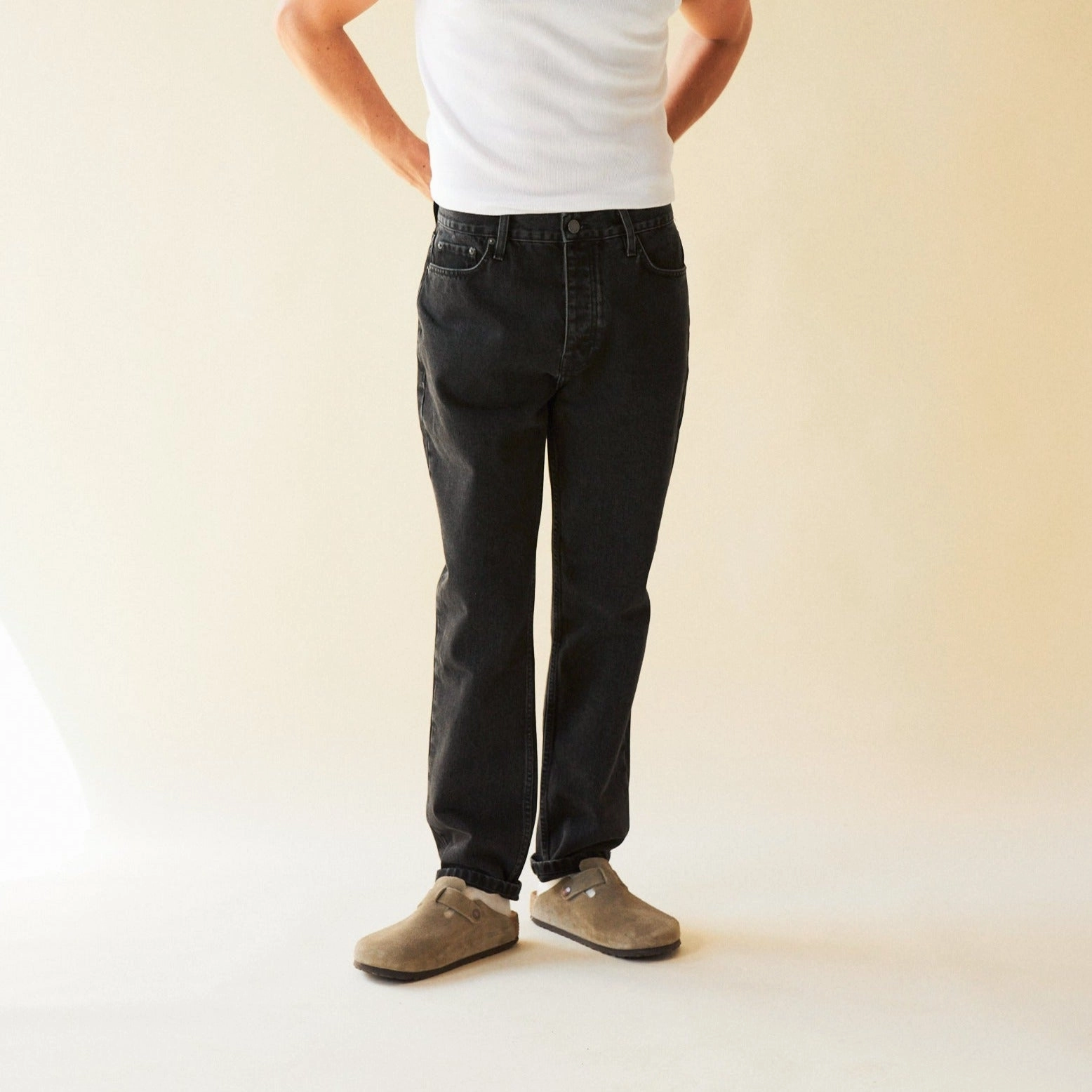 Body Ready Thermal Regulating Fabric bound 'Brooklyn' Tapered Denim Jean - Stone Washed Black