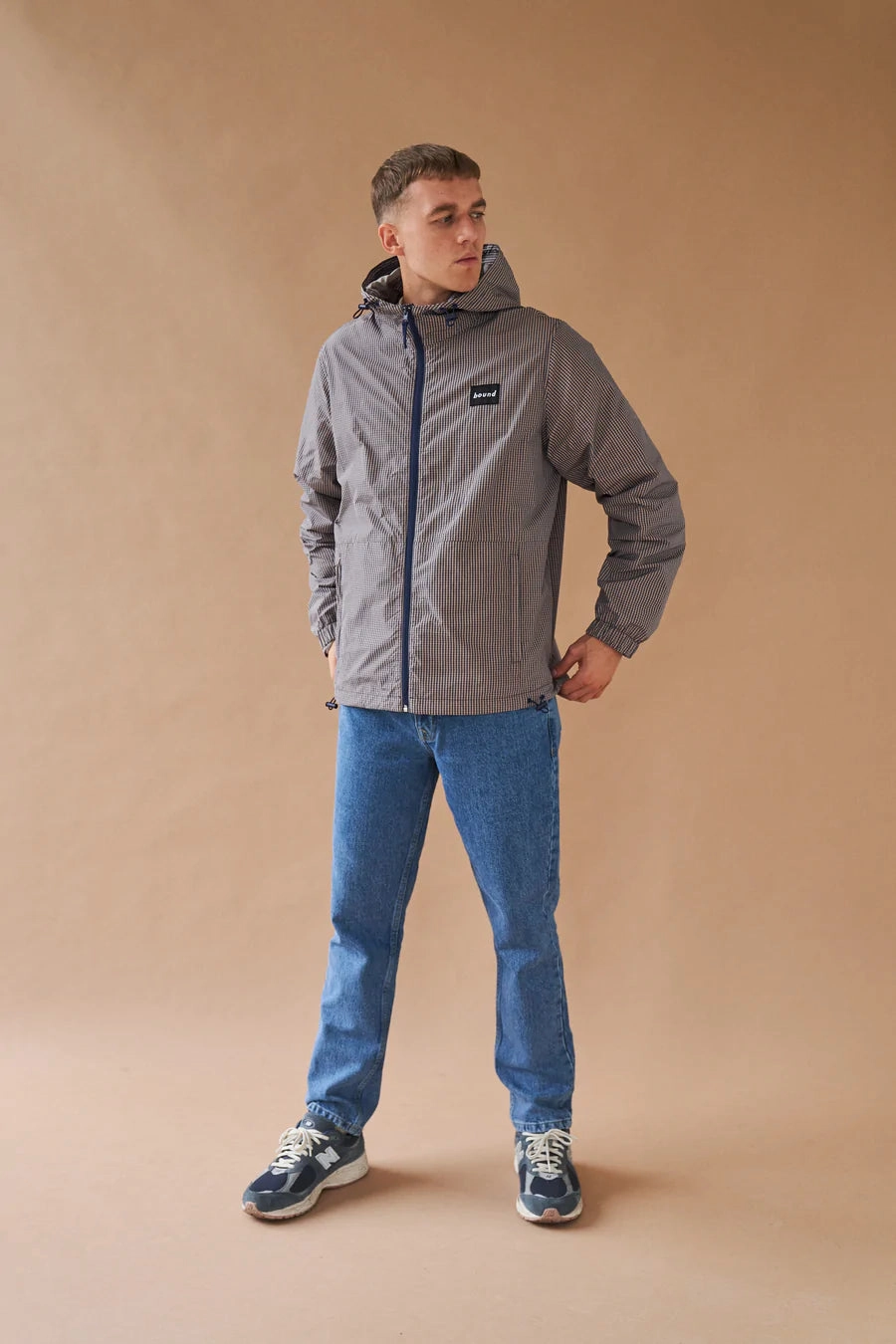 bound 'Digbeth' Check Wind Jacket - Beige & Blue On The Go