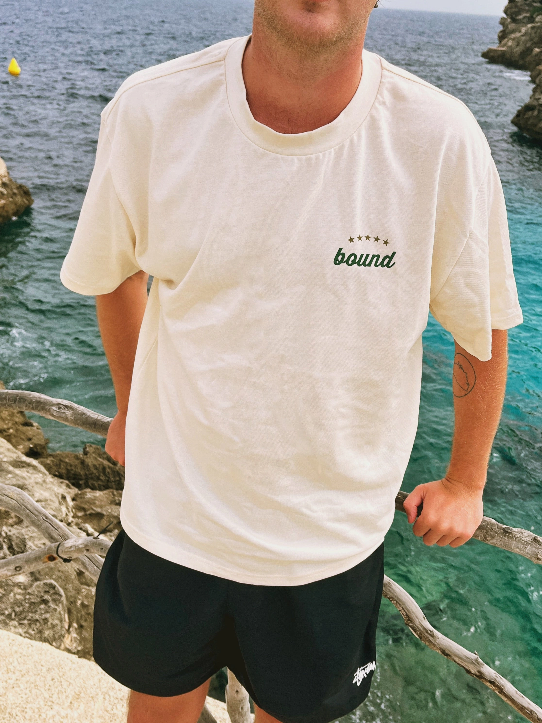 Ribbed collar bound 'Hatch' 5 Years Heavy Tee - Ecru