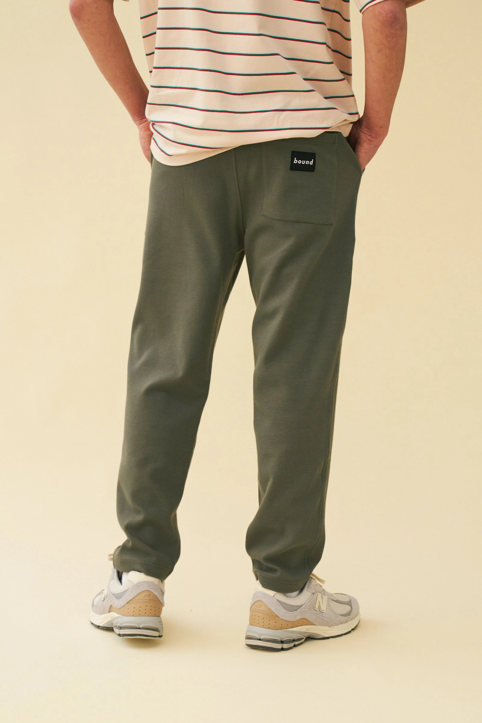 bound 'Olive' Textured Cotton Trousers Breathable wear clean look