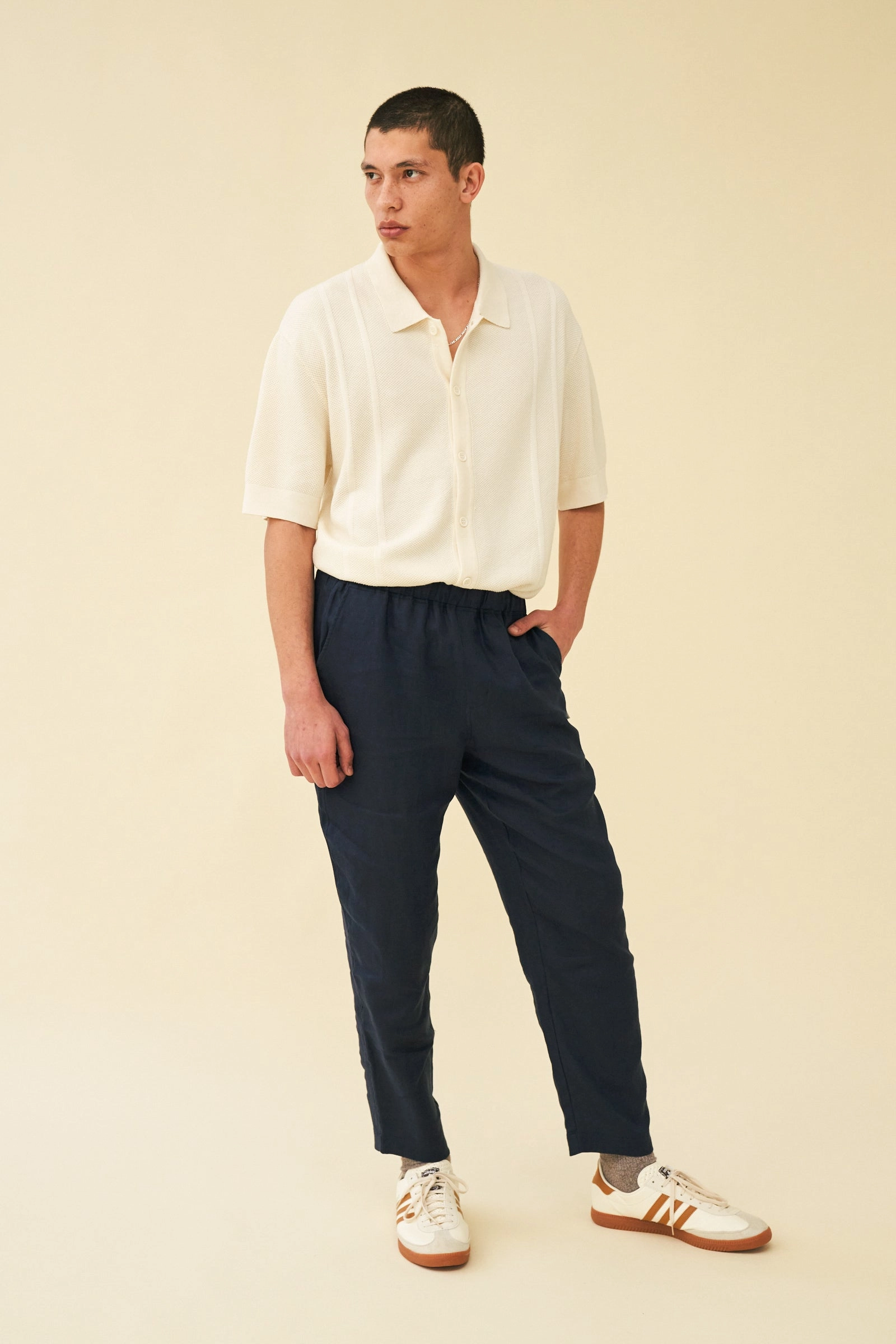 Sporty Comfort bound 'Seville' Linen Trousers - Navy
